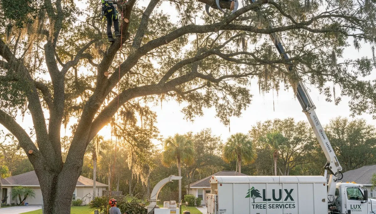 Professional tree removal service in New Port Richey FL clearing large oak safely